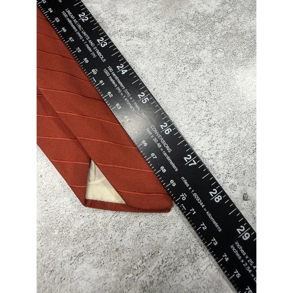 Yves Saint Laurent Tie Mens Orange 100% Silk Striped‎ Embroidered Logo One Size